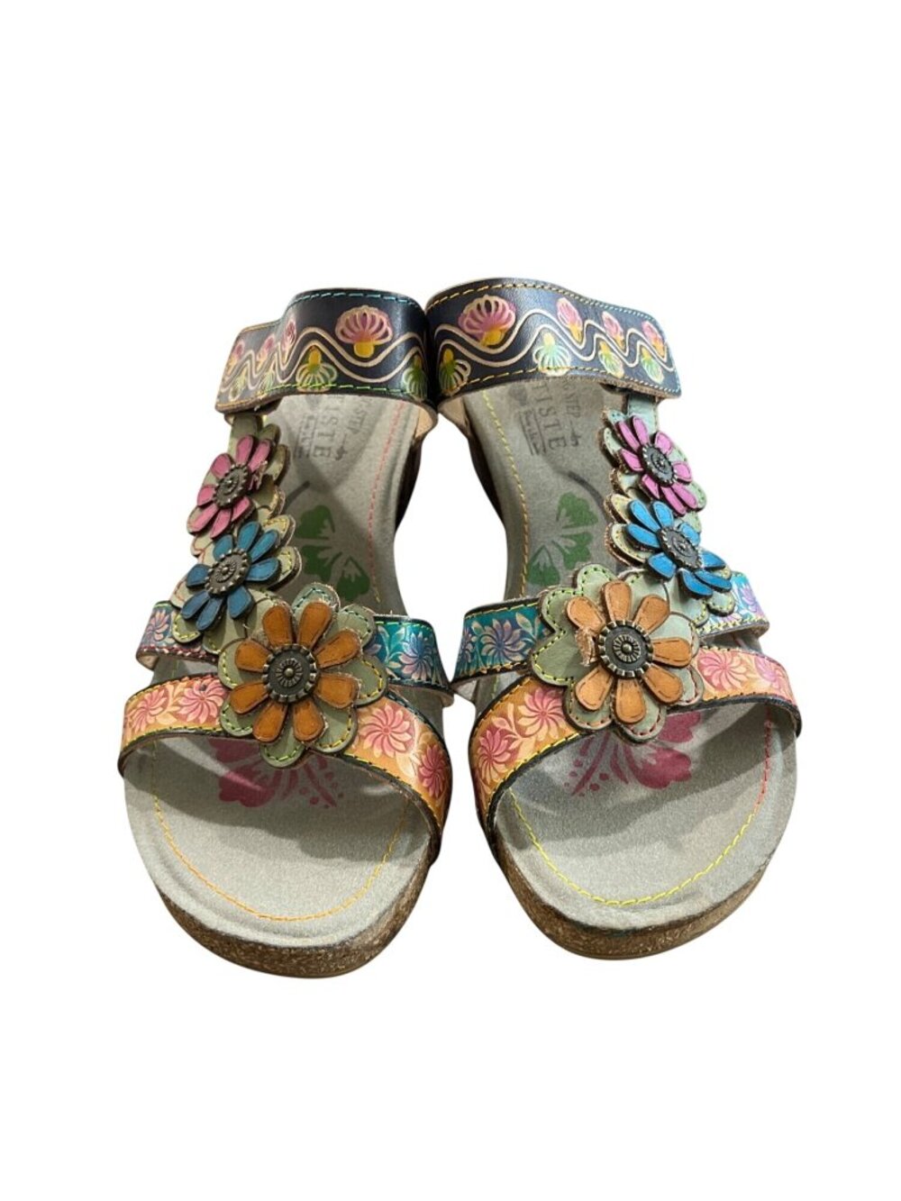 Spring Step L'Artiste Women EU 41 US 9.5-10 Delight Leather Wedge Sandal Floral - Picture 2 of 10